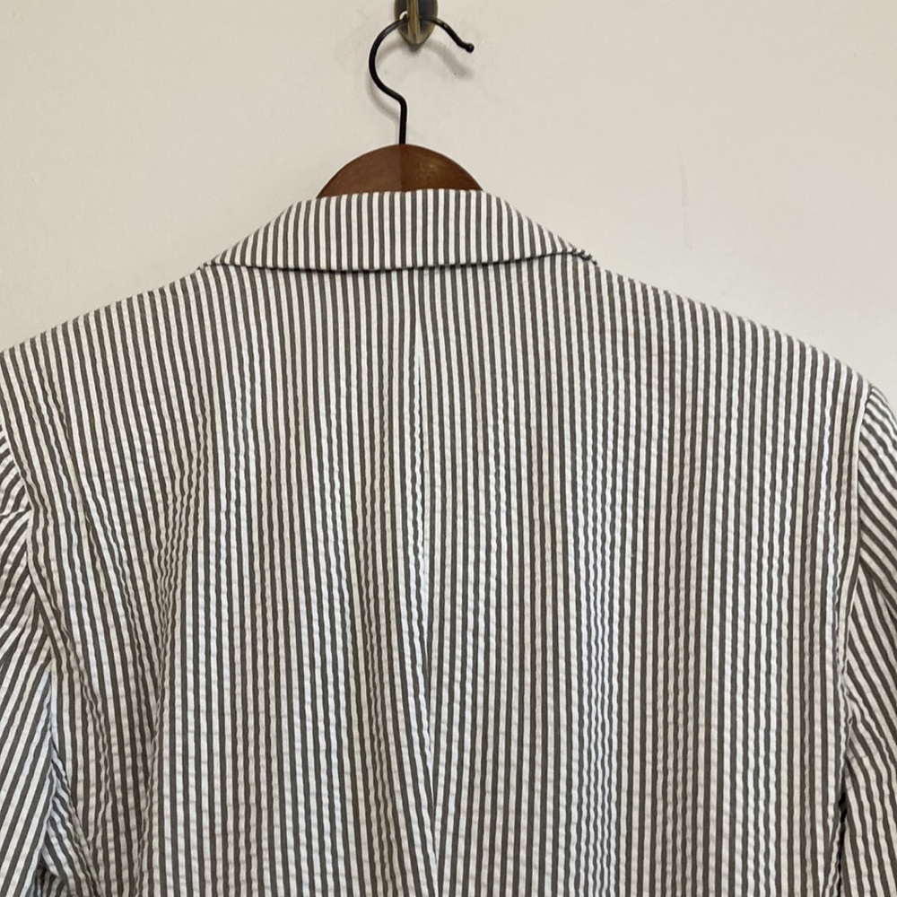 Lauren Ralph Lauren Blazer Womens 10 Gray White Seersucker Stripe Stretch Jacket - Picture 4 of 14
